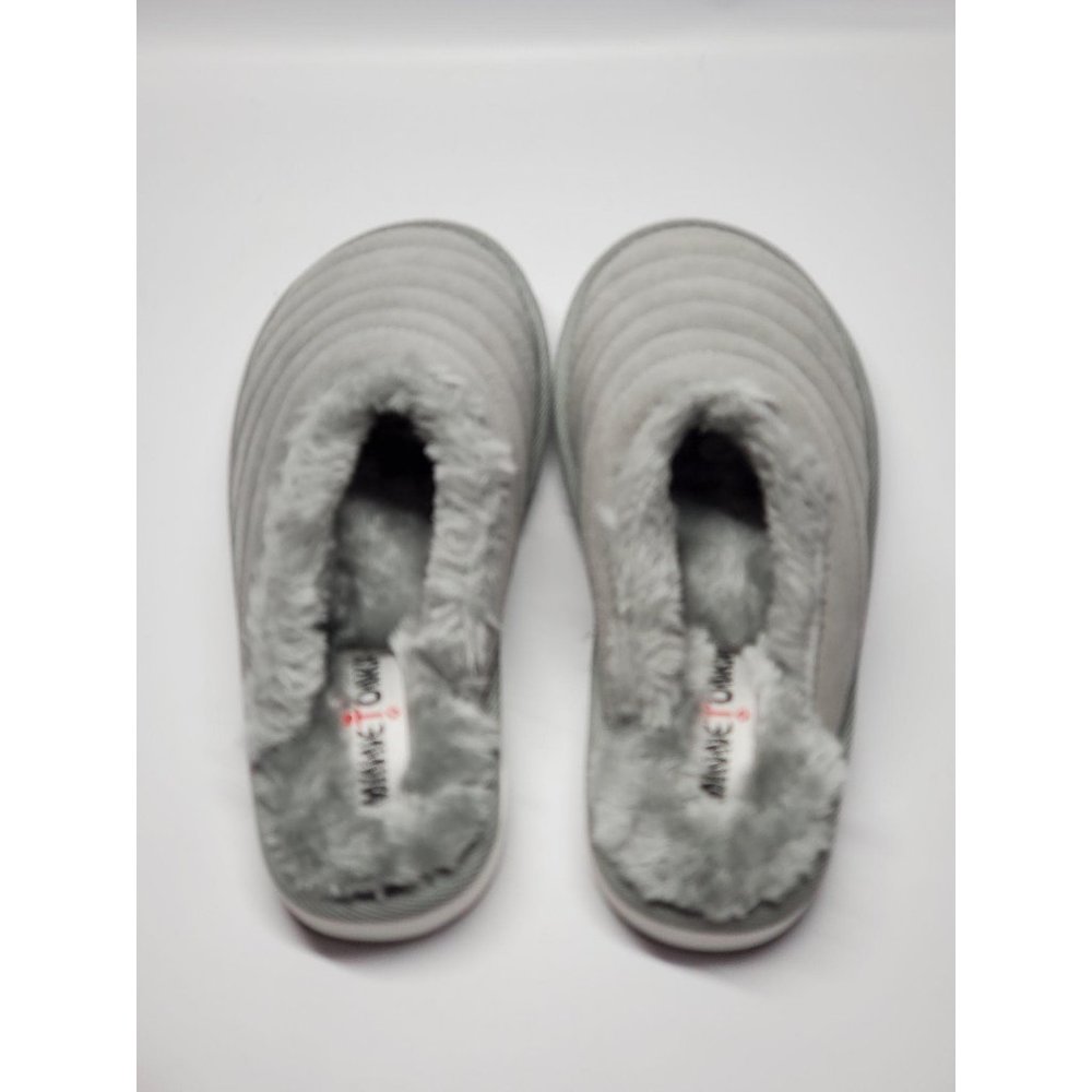 NWB Minnetonka Gray Suede Sussana Scuff Faux Shearling Slippers Sz 7 571 - Picture 3 of 5